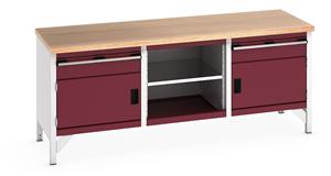 41002052.** Bott Cubio Storage Workbench 2000mm wide x 750mm Deep x 840mm high supplied with a Multiplex (layered beech ply) worktop,2 x 150mm high drawers, 2 x 350mm high integral storage cupboards and 1 x mid section with full depth adjustable mid shelf. ...
